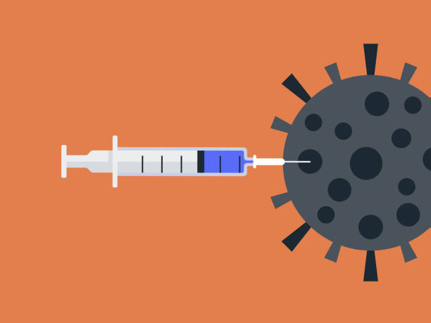 istock Illustration of vaccine syringe injecting a coronavirus cell 1304278707