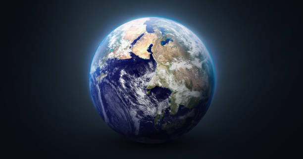 istock Sphere of Earth planet on dark isolated background. Blue ocean and continents. Solar system element. Elements of this image furnished by NASA 1304283221