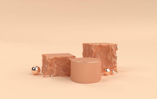 istock 3d rendered studio with geometric shapes, podium on the floor. Platforms,  showcase, rock pedestal for product presentation, mock up background. Minimal design. Branding banner for cosmetics product 1304283883