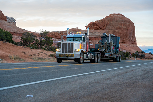 Tractor trailer on the highway outside of Moab Utah