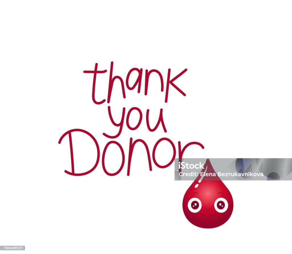Vector Illustration Of Blood Drop Character Thank You Donor Lettering