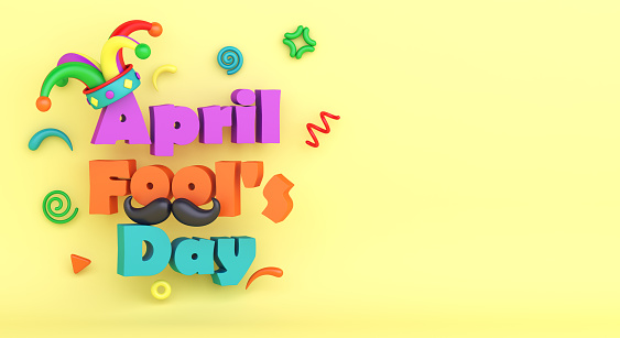 April Fools Day Decoration Background With Jester Hat Copy Space Text 3d  Rendering Illustration Stock Photo - Download Image Now - iStock