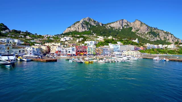 The busy town, a famous resort, on the coast of Capri in Italy