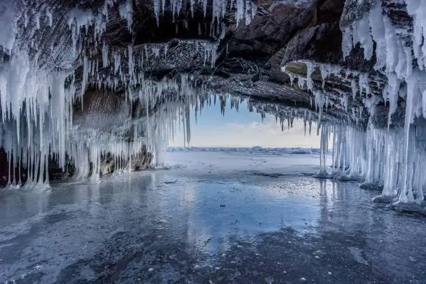 Ice cave of Hollow Rock, Grand Marias, Minnesota, USA