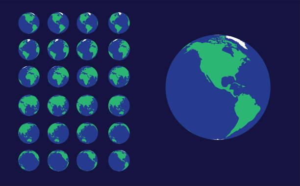 Earth Animation Frame Planet Rotation Vector 3D Animation EPS10 File Format globe navigational equipment stock illustrations