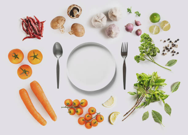 istock Healthy food ingredient, with empty dish, on white background 1304302950