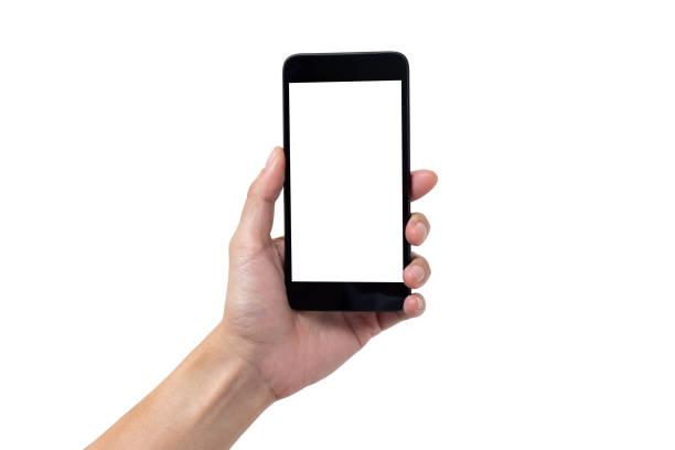 istock Hand young woman holding mobile smartphone with blank screen isolated on white background with clipping path 1304303040