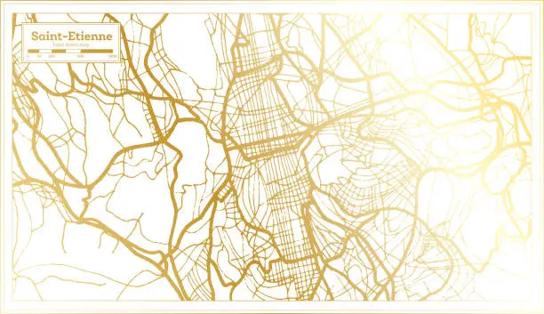 Vector illustration of Saint Etienne France City Map in Retro Style in Golden Color.