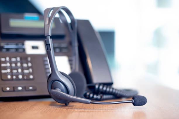 istock Communication support, call center and customer service help desk. VOIP headset for customer service support (call center) concept 1304306746