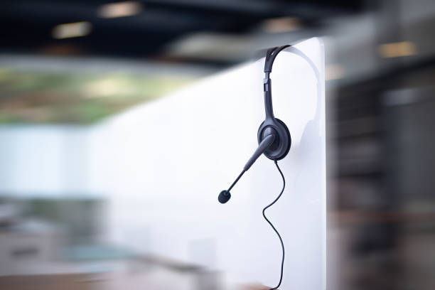 istock Communication support, call center and customer service help desk. VOIP headset for customer service support (call center) concept 1304306808