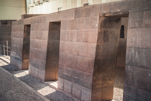 Inca Chambers at Coricancha or Qorikancha Sun Temple Ruins in the Convento de Santo Domingo Monastery or Convent in Cuzco, Peru