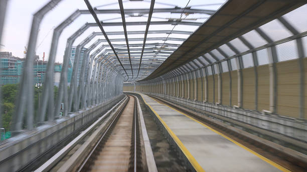 istock Train Track With Sound Barriers and Railings 1304313070