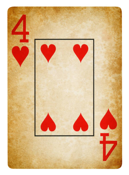 karta do gry four of hearts vintage - izolowana - four of hearts zdjęcia i obrazy z banku zdjęć