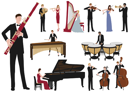 Performing Musicians Vector Flat Illustration Set. Easy To Use Illustrations Isolated On A White Background.