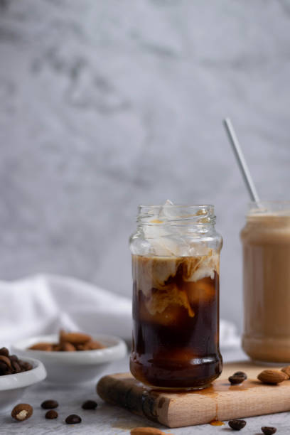 istock Almond milk iced coffee, refreshing energizing drink 1304321939