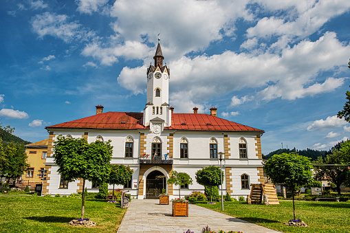 Historic building of municipal office, Lubietova village, Slovak republic. Architectural theme.
