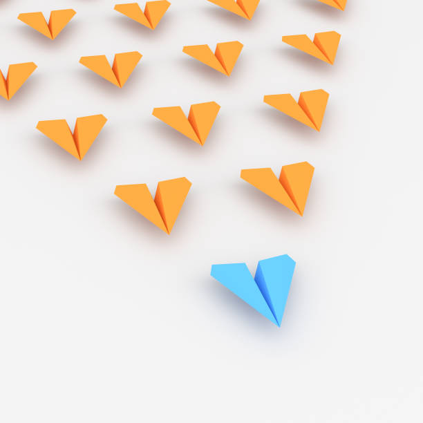 istock Leadership concept, blue leader plane leading orange planes, on white background 1304326103