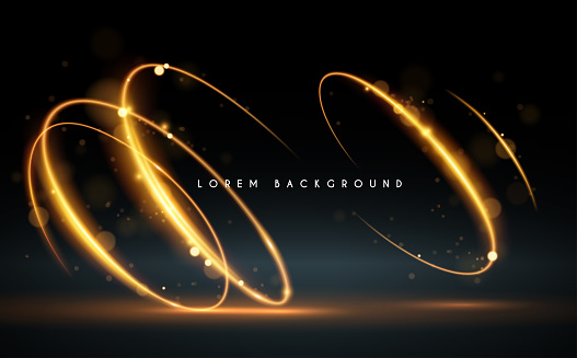 Golden swirl lines background with glow effect in vector