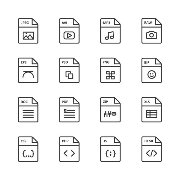 Vector image set file format line icons. Vector image set file format line icons. cascading style sheets photos stock illustrations