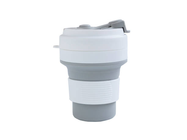 istock Empty Gray-white foldable silicone mug for hot and cold drinks, portable, eco-friendly, reusable, Zero waste concept. 1304329881