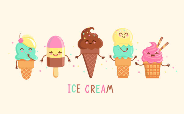 ilustrações, clipart, desenhos animados e ícones de um conjunto de personagens engraçados e alegres de sorvete. - ice cream sundae ice cream chocolate