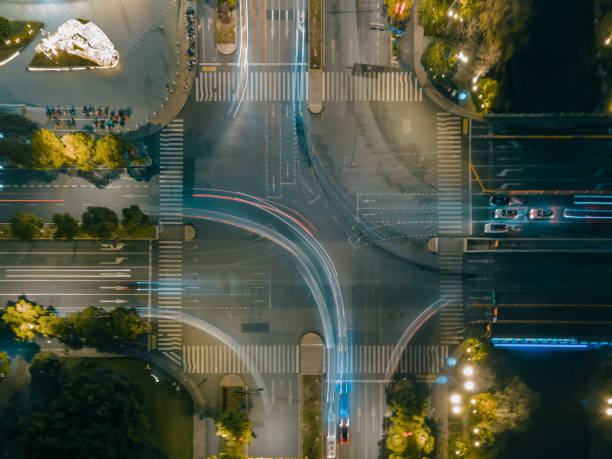 istock Aerial view of traffic at  the intersection 1304340689