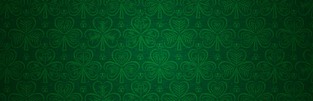 Green Patrick's Day greeting banner with green clovers. Patrick's Day holiday design. Horizontal background, headers, posters, cards, website. Vector illustration Green Patrick's Day greeting banner with green clovers. Patrick's Day holiday design. Horizontal background, headers, posters, cards, website. Vector illustration month of march stock illustrations