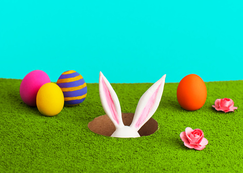 Flat lay Easter Day banner background template