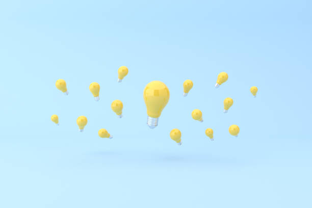 istock Outstanding of yellow light bulb around small bulbs , Minimal concept, 3d rendering. 1304342044