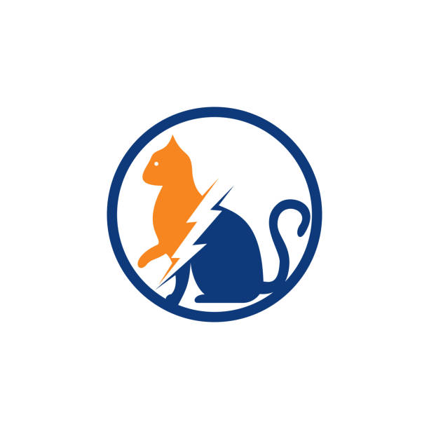 フラッシュ猫ベクトルロゴデザイン。 - veterinary medicine flash点のイラスト素材／クリップアート素材／マンガ素材／アイコン素材