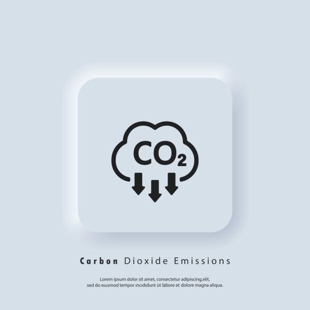 ilustraciones, imágenes clip art, dibujos animados e iconos de stock de icono de co2. icono o logotipo de emisiones de dióxido de carbono. emisiones de co2. eps vectorial 10. neumorphic ui ux botón web de interfaz de usuario blanca. neumorfismo - c02