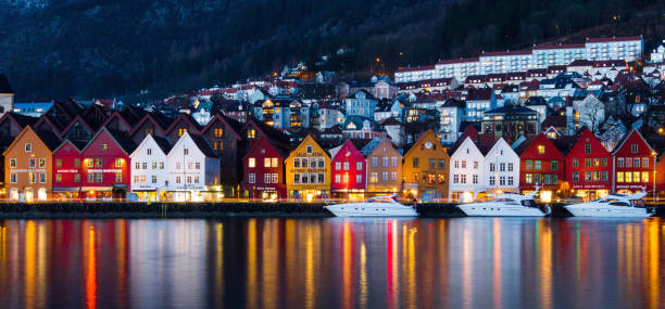 istock Beautiful Bryggen view at night, Bergen, Norway 1304345115