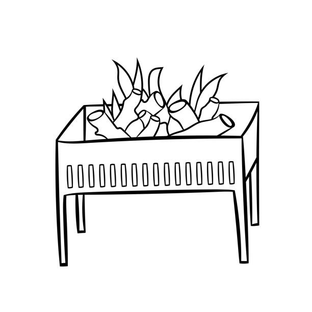 барбекю с огнем. простой эскиз, нарисованный вручную. летняя векторная иллюстрация в стиле doodle. изолированный объект на белом фоне. - backgrounds beef close up cooked stock illustrations