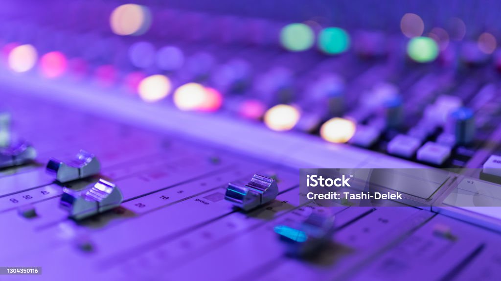 Music Mixer Sound mixer control panel. Radio Stock Photo