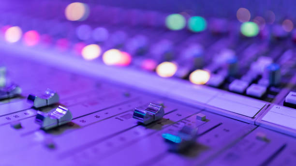 Music Mixer Sound mixer control panel. radio broadcasting photos stock pictures, royalty-free photos & images