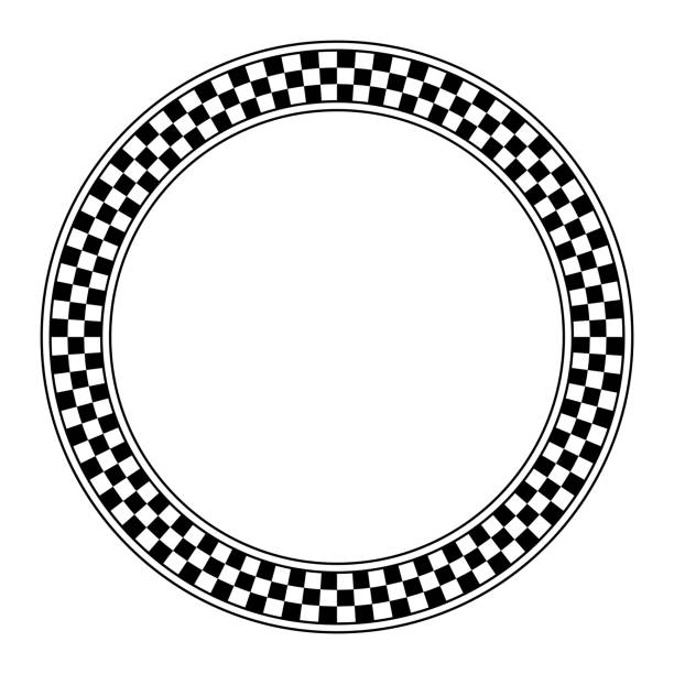 ilustrações de stock, clip art, desenhos animados e ícones de circle frame with checkered pattern, round border with checkerboard pattern - checked