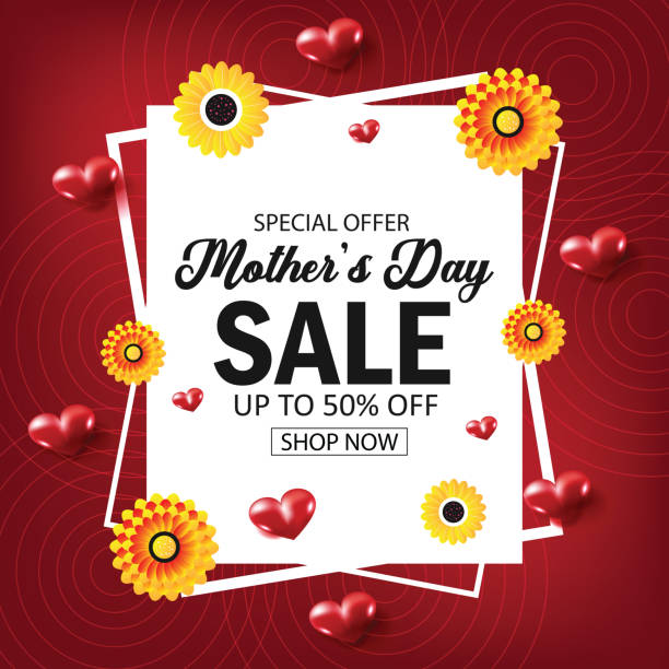 dzień matki sprzedaż projekt karty okolicznościowej - mothers day tulip yellow greeting card stock illustrations