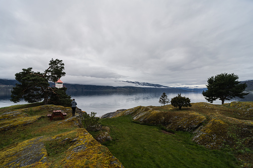 Outdoor in Norway: hiking outdoors in nature summer landscape