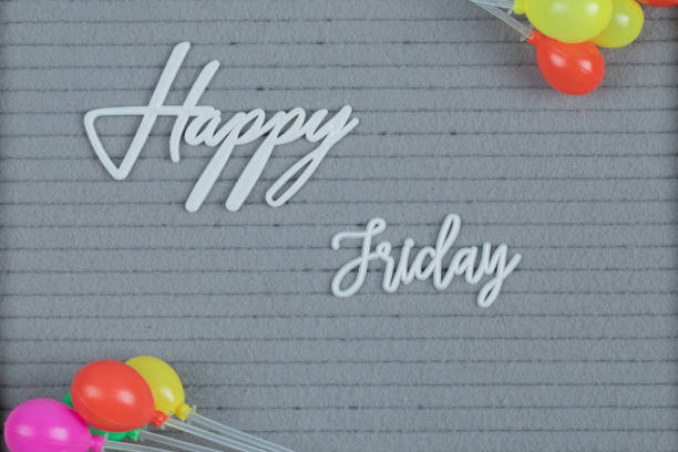 istock Happy Friday embedded on grey background with balloons around 1304356860