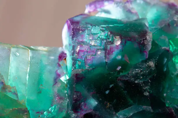Macro mineral stone Fluorite crystal on a black background close-up