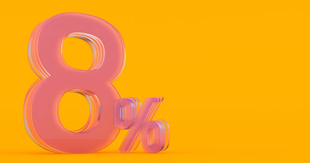istock eight (8) percent in glass, Glass 3d number on colored background, 3d render 1304357768