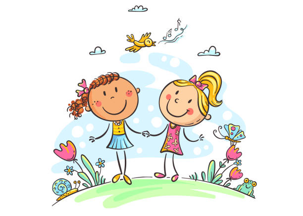 Friends Walking Outdoors Cartoon Girls Vector Illustration Stock  Illustration - Download Image Now - iStock