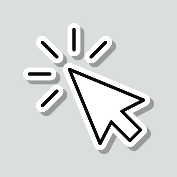 ilustrações, clipart, desenhos animados e ícones de clique. adesivo de ícone no fundo cinza - cursor computer mouse internet arrow sign