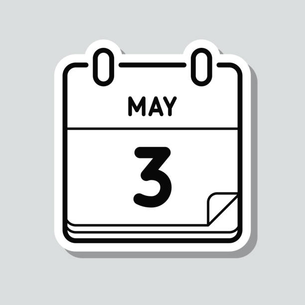 ilustraciones, imágenes clip art, dibujos animados e iconos de stock de 3 de mayo. icono de pegatina sobre fondo gris - may calendar month three dimensional shape