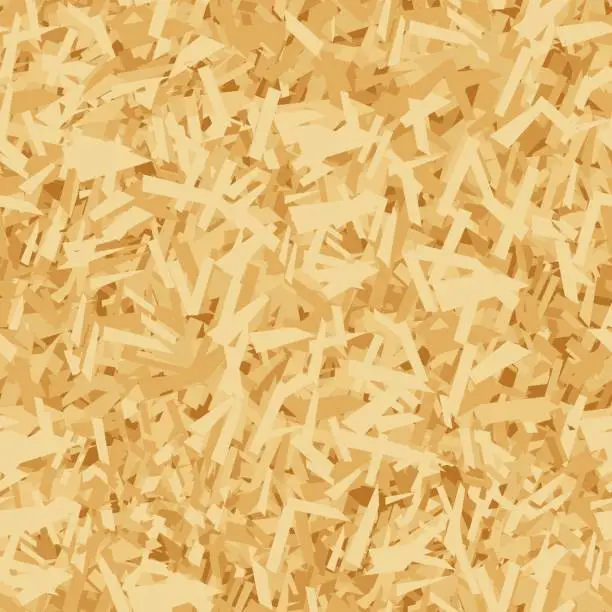 Vector illustration of Vector seamless pattern of OSB boards from wood chips. Realistic oriented strand board (OSB) texture background. Vector illustration sheet of plywood with sawdust. Building and construction material.