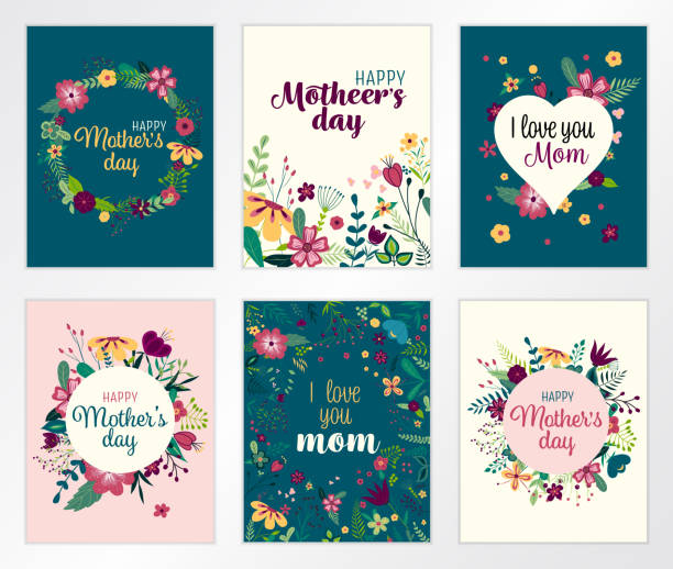 zestaw happy mothers day napisy kartki z życzeniami z kwiatami. ilustracja wektorowa. - invitation heart shape text backgrounds stock illustrations