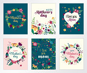 istock Set of Happy Mothers Day lettering greeting cards with Flowers. Vector illustration. 1304365492