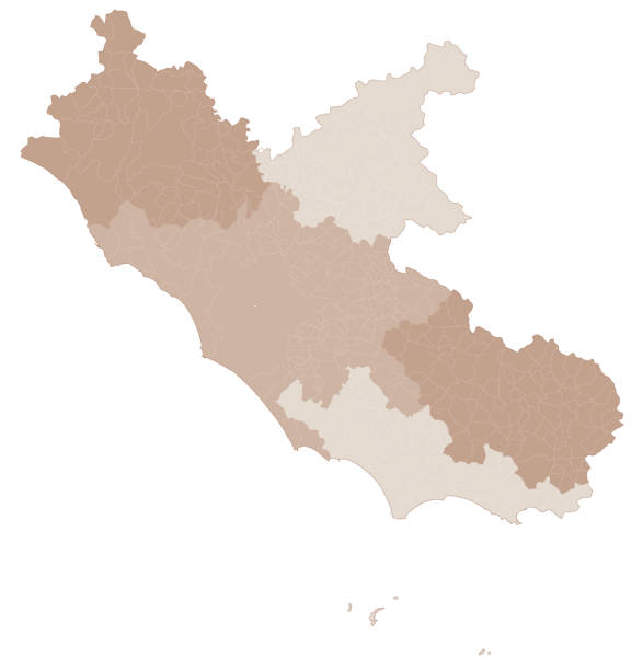 illustrazioni stock, clip art, cartoni animati e icone di tendenza di mappa del lazio, divisione per province e comuni. poligoni chiusi e perfettamente modificabili, riempimento poligonale e percorsi di colore modificabili a volontà - viterbo province