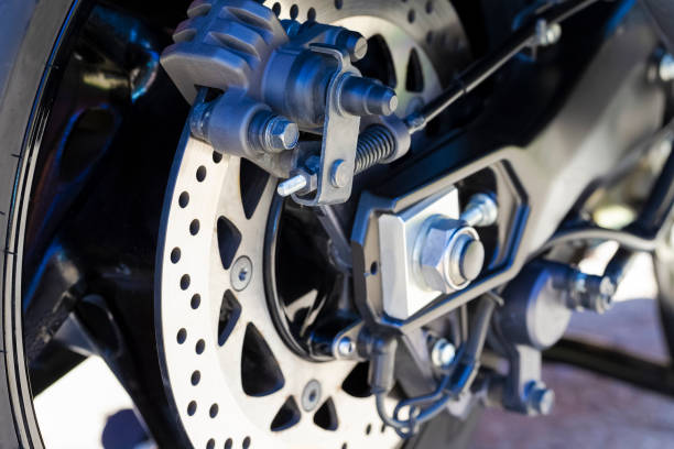 istock Closeup of Modern Motorcycle Front Brake System. Horizontal image Orientation 1304373682
