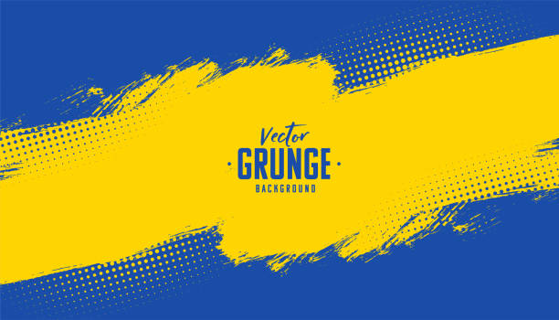 latar belakang tekstur grunge abstrak biru dan kuning - cat ilustrasi stok